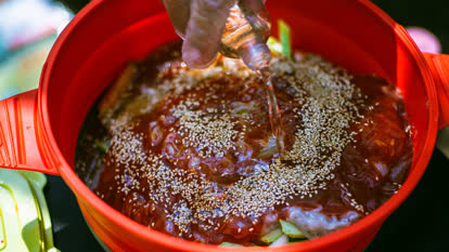 Sesame oil in marinade